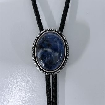 Bolo Tie Nature Blue Plessite Stone Oval..