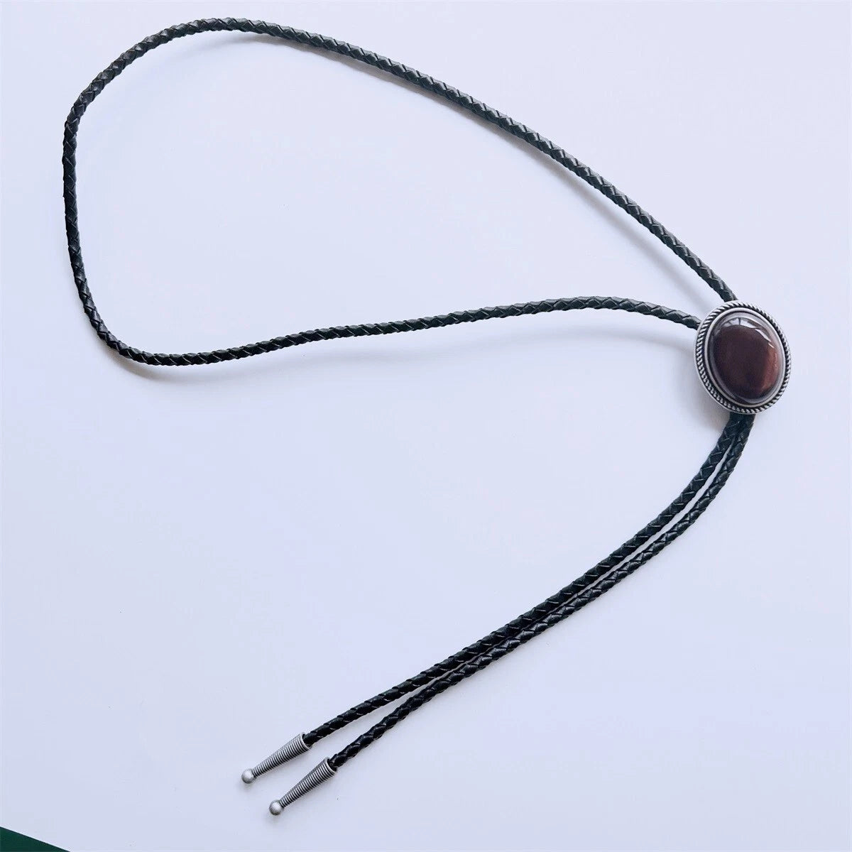 Bolo Tie Vintage Silver Western Wildlife Red Tiger Eye Stone Oval  Leather Platt