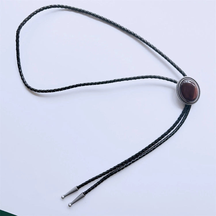 Bolo Tie Vintage Silver Western Wildlife Red Tiger Eye Stone Oval  Leather Platt