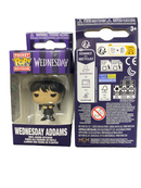 Funko Pop! Wednesday Addams keychain packaging with purple and white design
