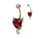 CZ Heart With Devil Horns and Tail Navel Red