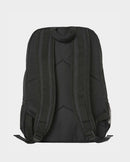 Black backpack shown from the back on a light gray background