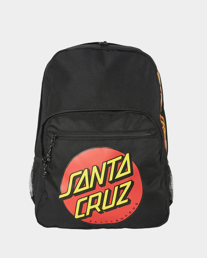 Black backpack with Santa Cruz logo on a light gray background