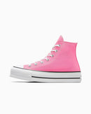 Pink high-top sneaker on a white background