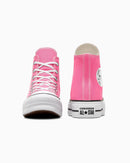 Pink Converse All-Star high-top sneakers shown from two angles on a white background.