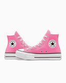 Pink high-top Converse All Star shoes on a white background