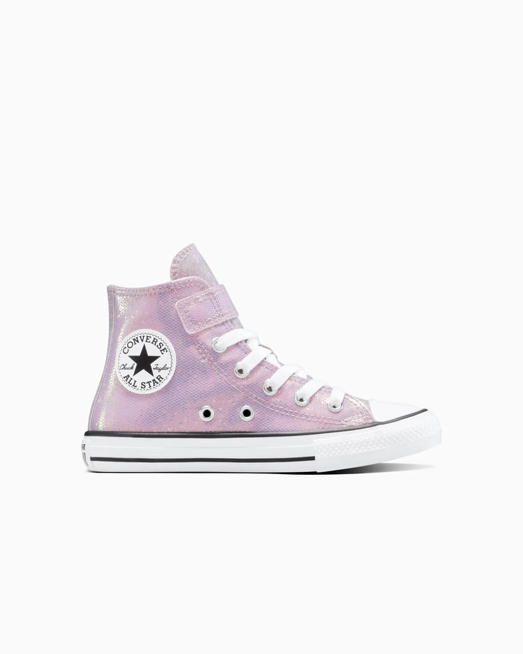 Pink high-top Converse sneaker on a white background