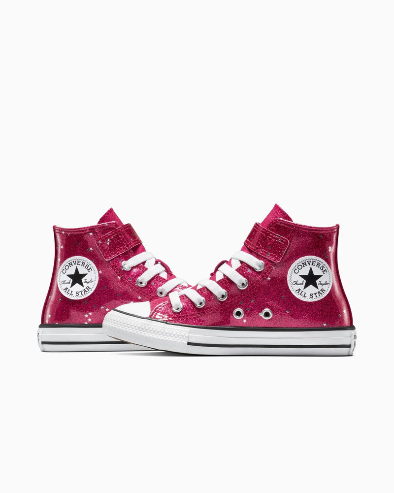 Pink high-top sneakers with white laces on a white background