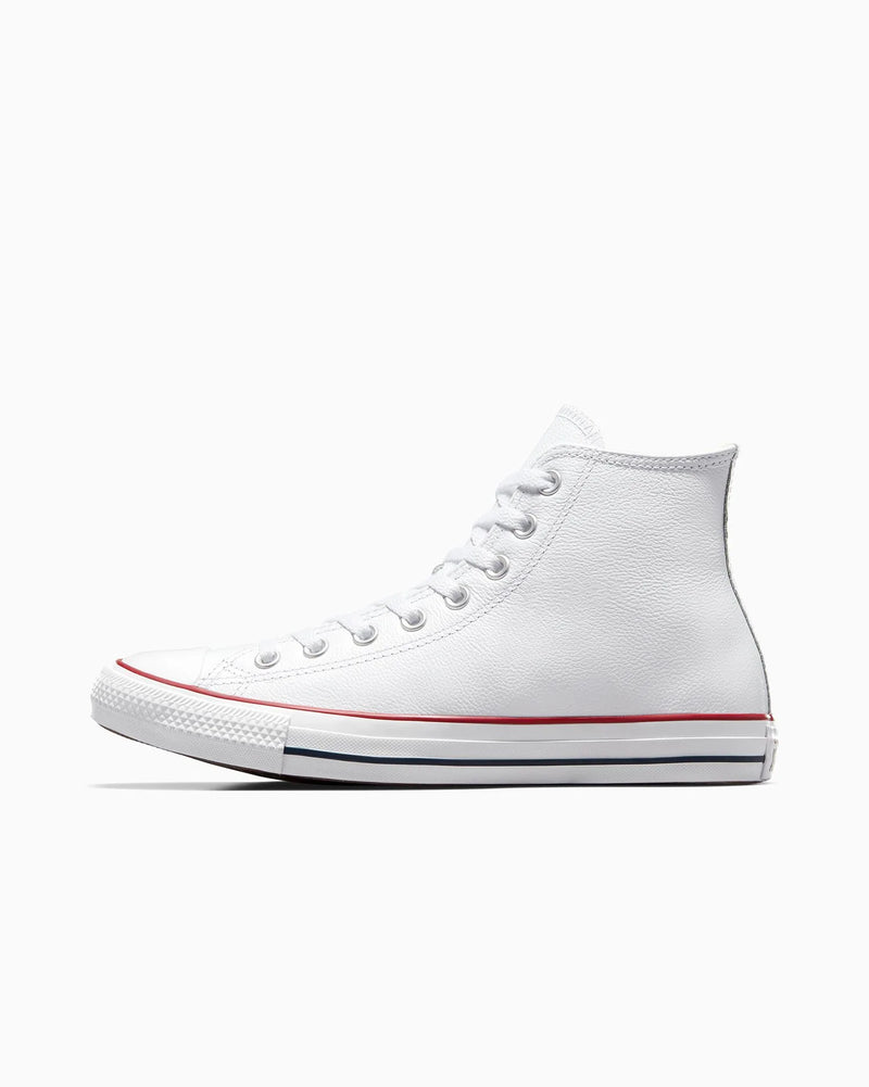 White high-top sneaker with red accents on a white background