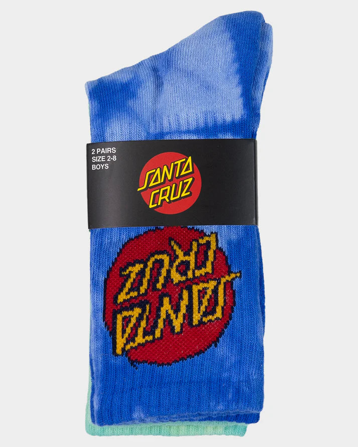 Cruz Dye Boys Crew Socks (pack 2) Blue Tdye-teal Tdye