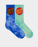 Cruz Dye Boys Crew Socks (pack 2) Blue Tdye-teal Tdye