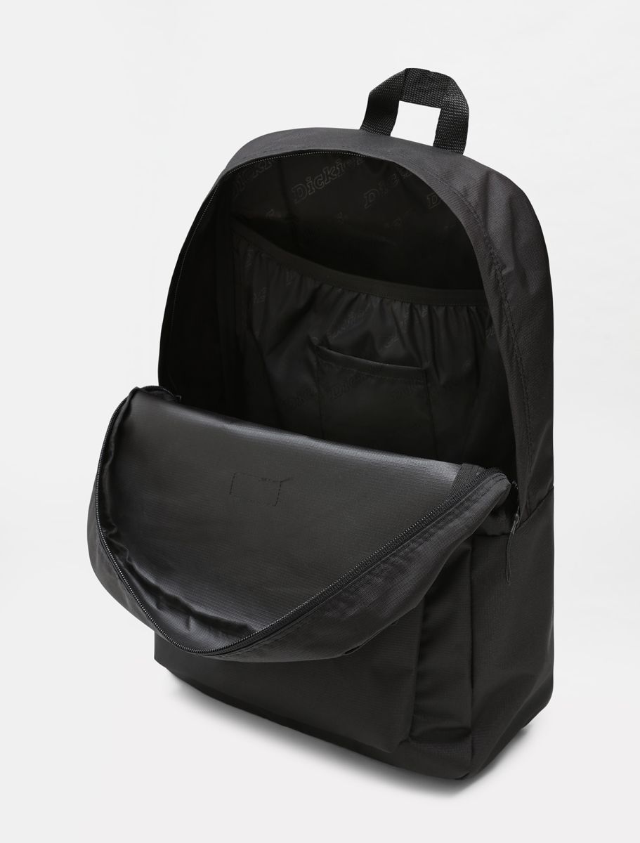 Black backpack on a white background