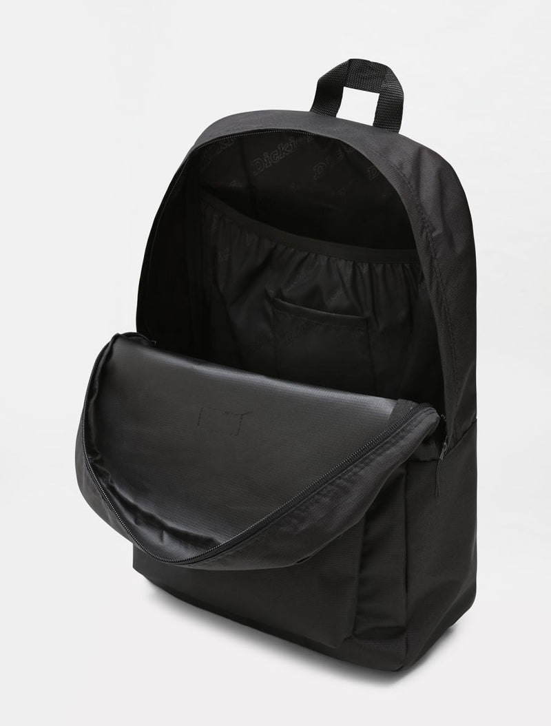 Black backpack on a white background