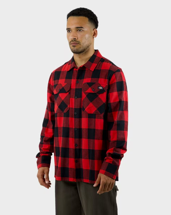 Dickies Sacramento Regular Fit Button Down LS Shirt Red Black