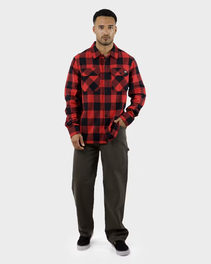 Dickies Sacramento Regular Fit Button Down LS Shirt Red Black