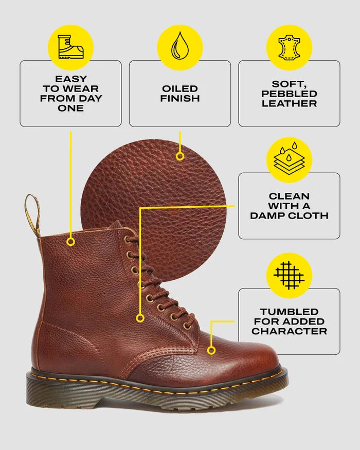 Brown leather boot with features highlighted on a gray background