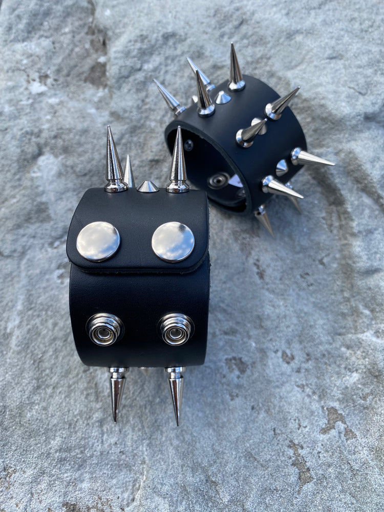 Leather Wristband 3 Row Stud & Spike