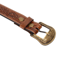 Embossed Leather Belt - Light Brown - With Western Style Buckle