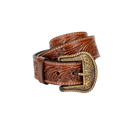 Embossed Leather Belt - Light Brown - With Western Style Buckle
