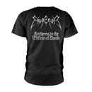 Black t-shirt with gold pentagram design and text on a white background