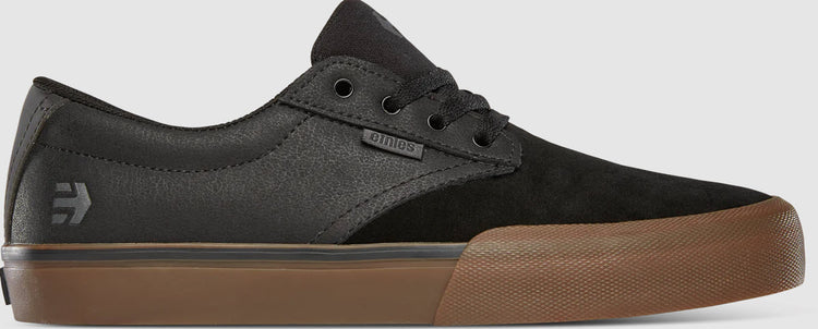Etnies Jameson Vulc BMX shoe in black and gum color, featuring a vulcanized sole and a low toe box design.