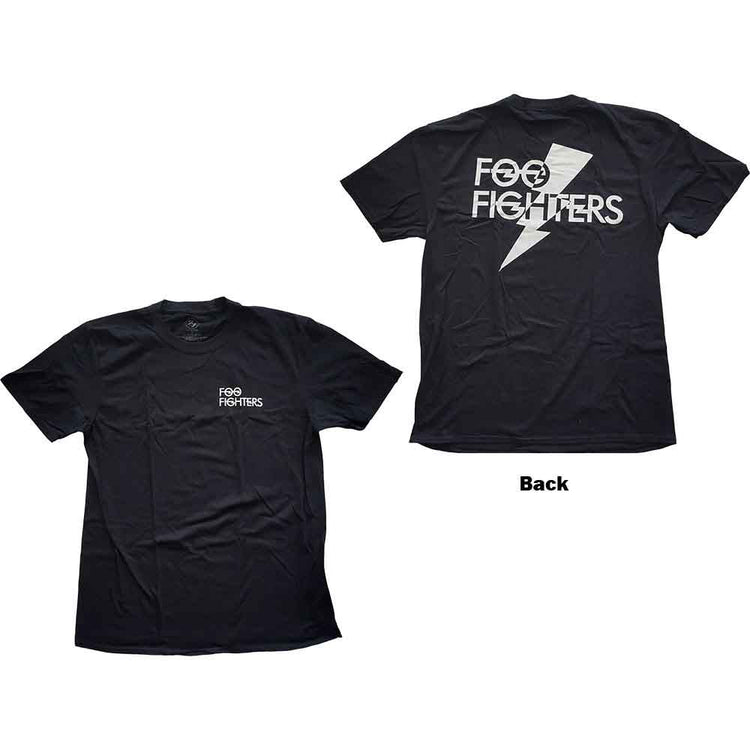 Black t-shirt with 'Foo Fighters' logo on front and back