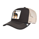 Black and beige cap with a dog patch labeled 'Bad Boy' on a light gray background
