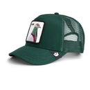 Green mesh cap with a bird patch on a white background