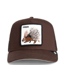 Brown cap with a porcupine patch and 'PRICK' text on a white background