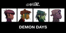 A graphic print or poster featuring four stylized cartoon portraits of the Gorillaz band members on a black background, with the Gorillaz logo at the top and 'DEMON DAYS' text at the bottom.