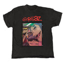 Black t-shirt with Gorillaz graphic design on a white background