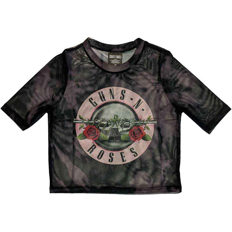 Guns N' Roses Pink Tint Bullet Logo Ladies Crop Top Mesh