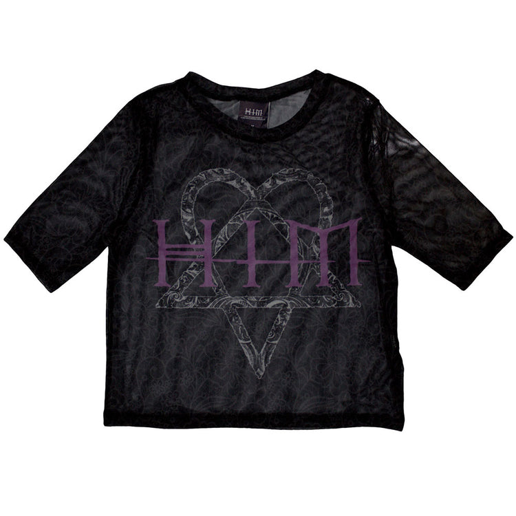 HIM Heartagram & Logo Ladies Crop Top Black Mesh