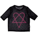 Black shirt with a pink heartagram design on a white background