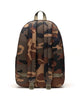 Camouflage-patterned backpack on a white background