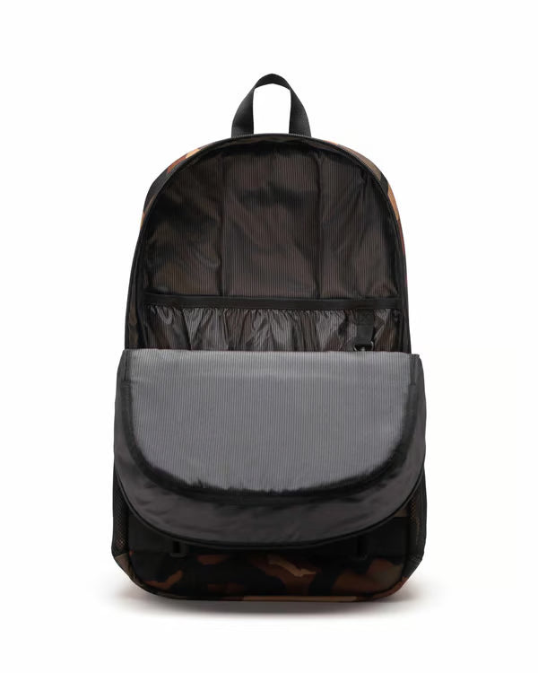 Black and gray backpack on a white background