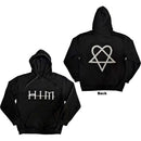 Black hoodie with 'HIM' logo on front and heartagram symbol on back