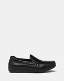 A single black loafer shoe with a rubber outsole, designed for casual wear.