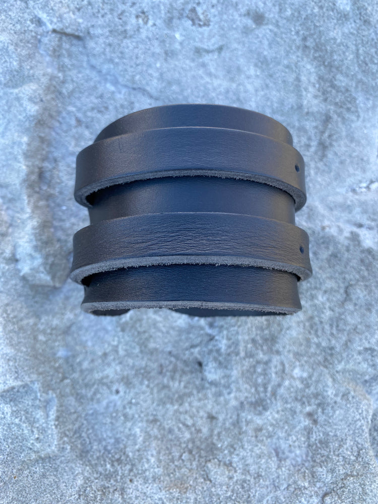 Leather Wristband Double Strap Black
