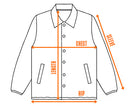 Measurement chart for a jacket with labeled parts and dimensions.