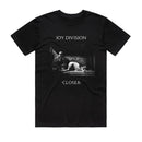 Black t-shirt with 'Joy Division Closer' graphic design on a white background