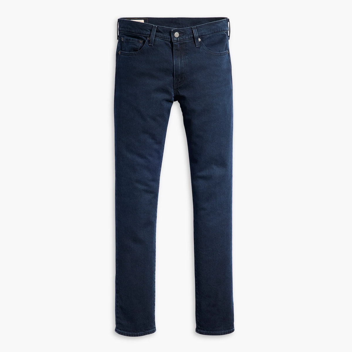 Pair of dark blue jeans on a white background