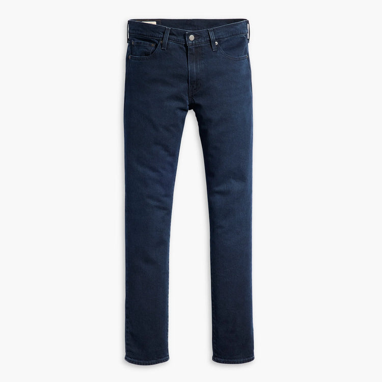 Pair of dark blue jeans on a white background