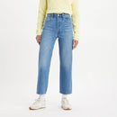 Person wearing light blue jeans and a yellow sweater on a white background