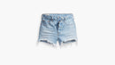 Levi's light blue denim shorts on a white background