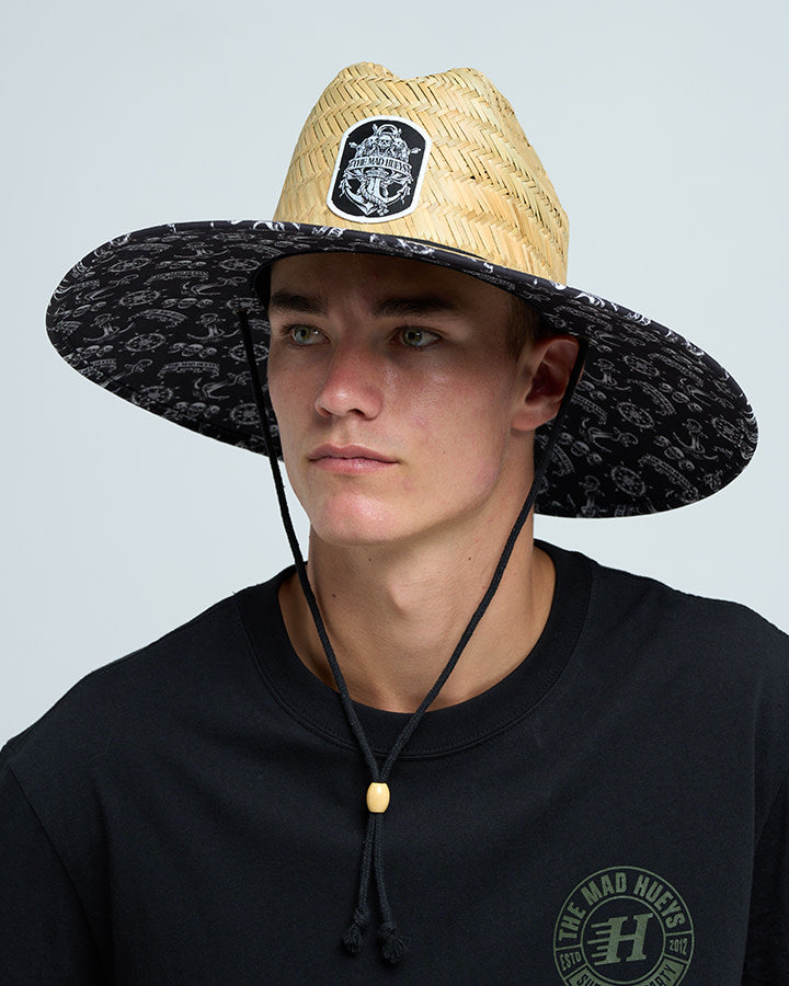 Mad Hueys Triple Anchor Straw Hat Black