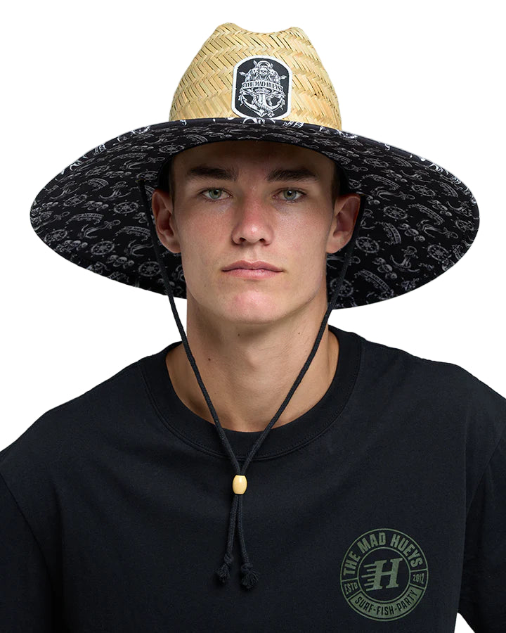 Mad Hueys Triple Anchor Straw Hat Black