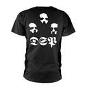Black t-shirt with white graphic design on a white background