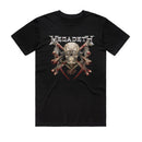 Black t-shirt with Megadeth logo and skull design on a white background