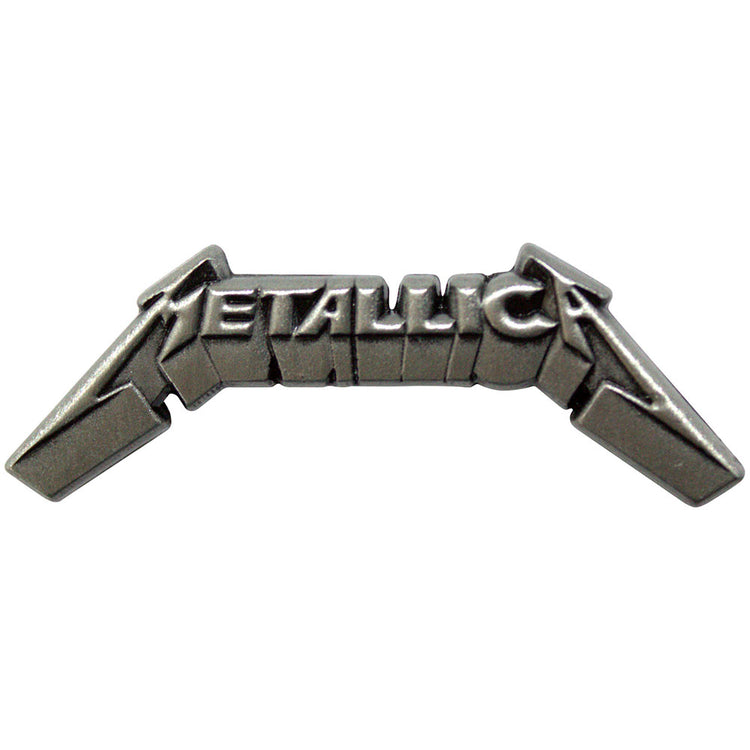 Metallica logo tie clip on a white background